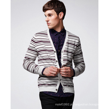 100% Algodão Roupas de Moda Striped Man Sweater Cardigan